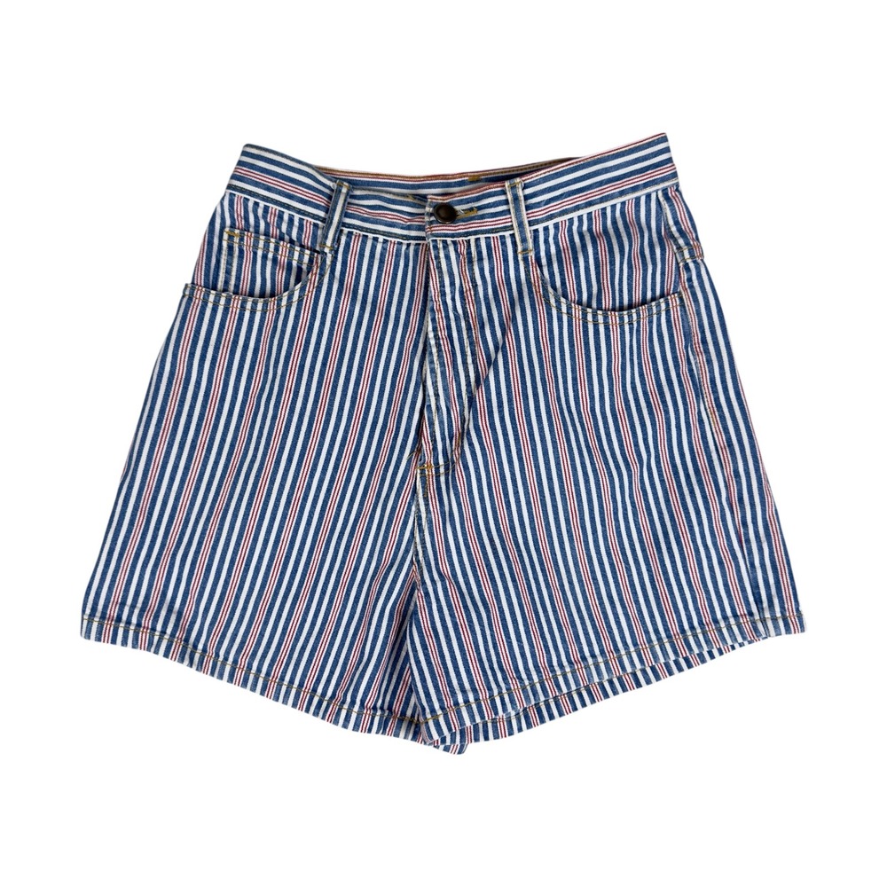 VTG Nikki‎ Lee California Women's High Rise Striped Denim Shorts Size 7 1990s